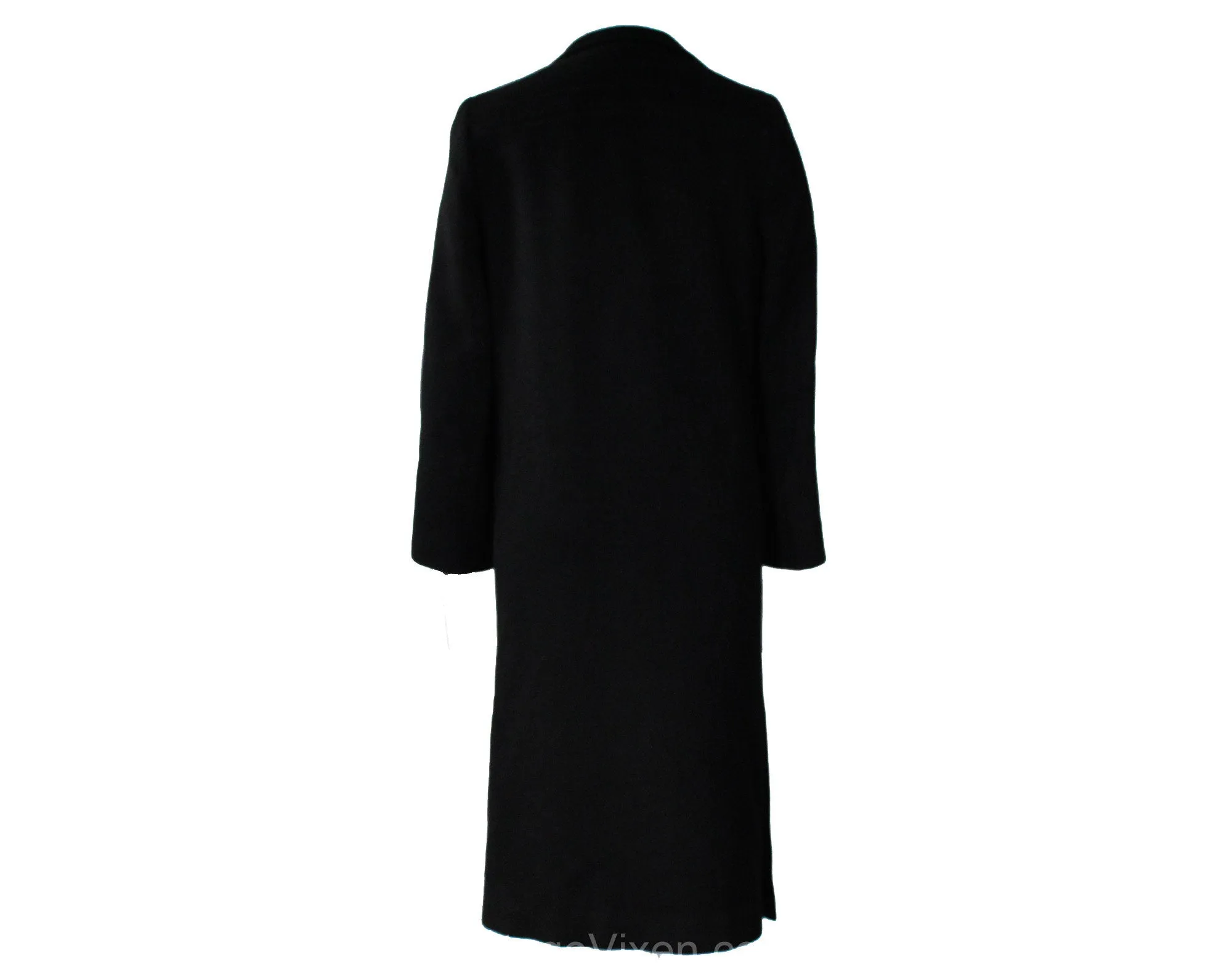Size 10 Black Winter Coat - Elegant Designer 80s Overcoat by Pauline Trigere - Double Breasted Long Heavy Tailored Cold Weather - Bust 36