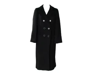 Size 10 Black Winter Coat - Elegant Designer 80s Overcoat by Pauline Trigere - Double Breasted Long Heavy Tailored Cold Weather - Bust 36