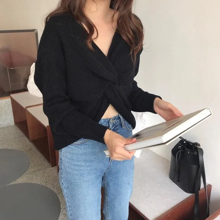 Sweater With Twist And V-Neck