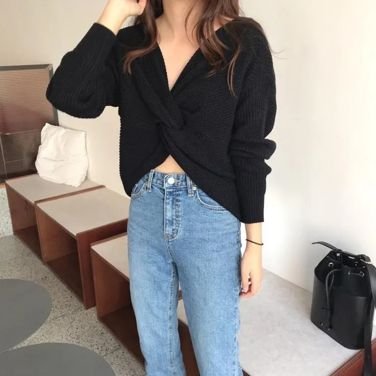 Sweater With Twist And V-Neck