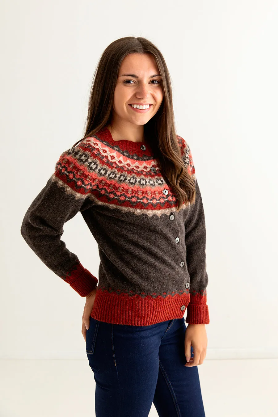 Womens Crathie Fair isle Cardigan - Brown