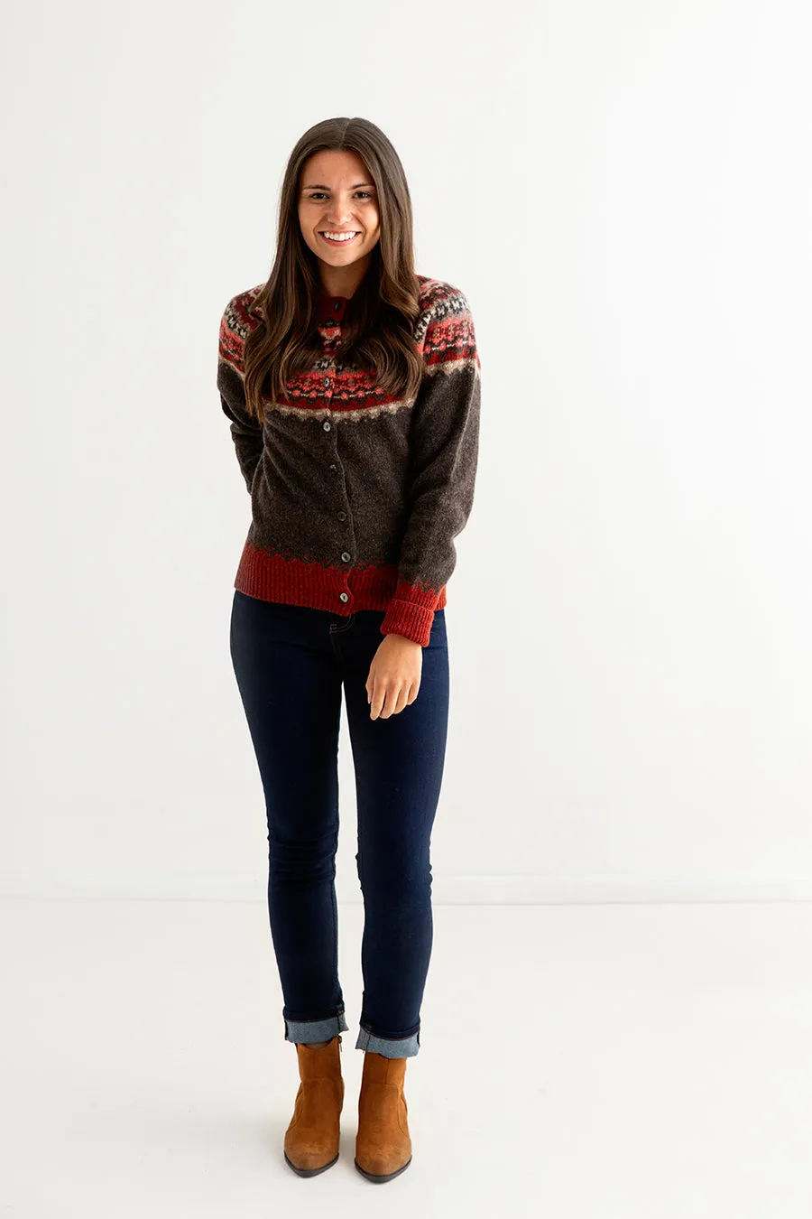 Womens Crathie Fair isle Cardigan - Brown