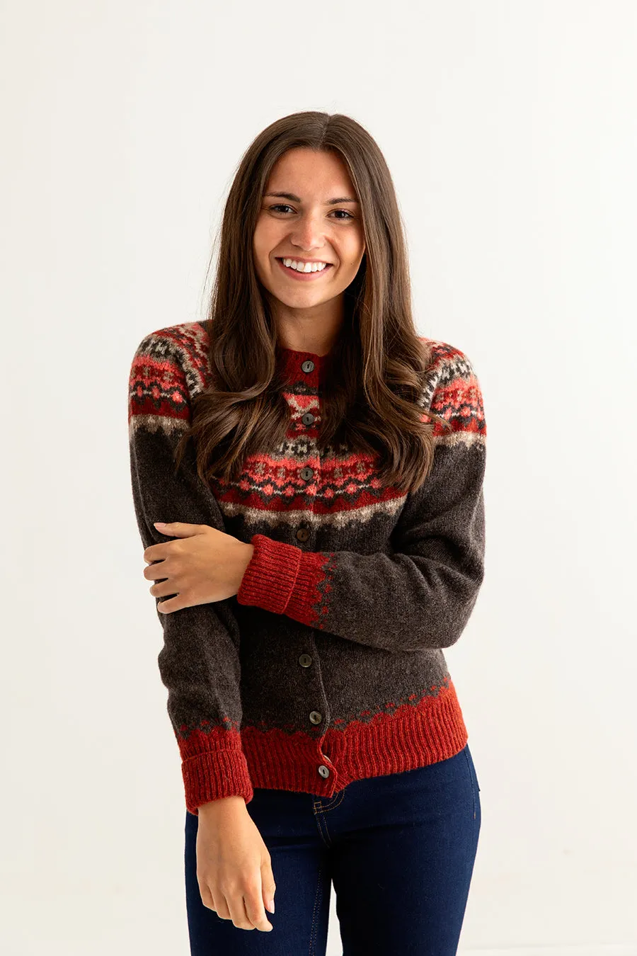 Womens Crathie Fair isle Cardigan - Brown