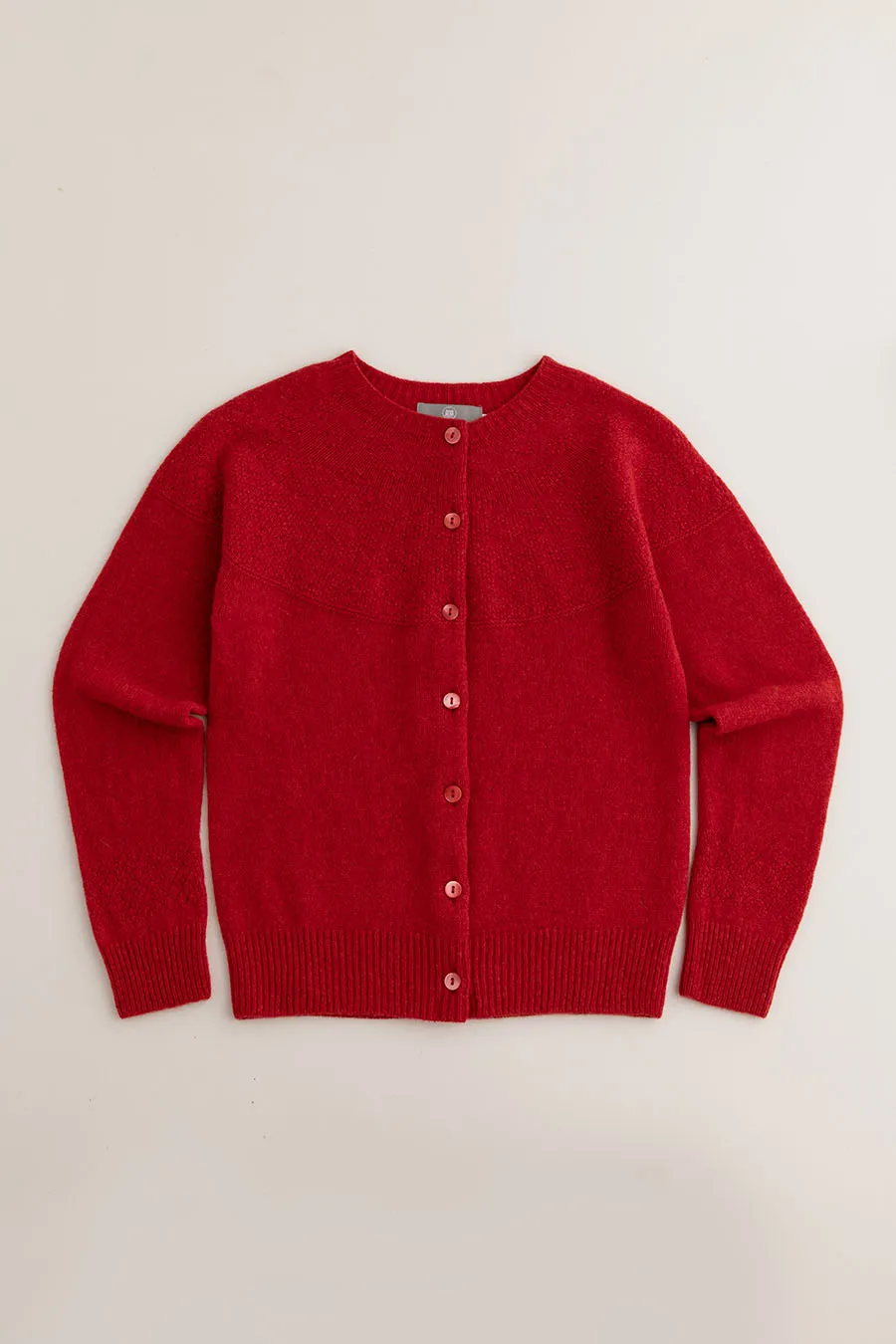 Womens Geelong Superfine Lambswool Gansey Cardigan - Red