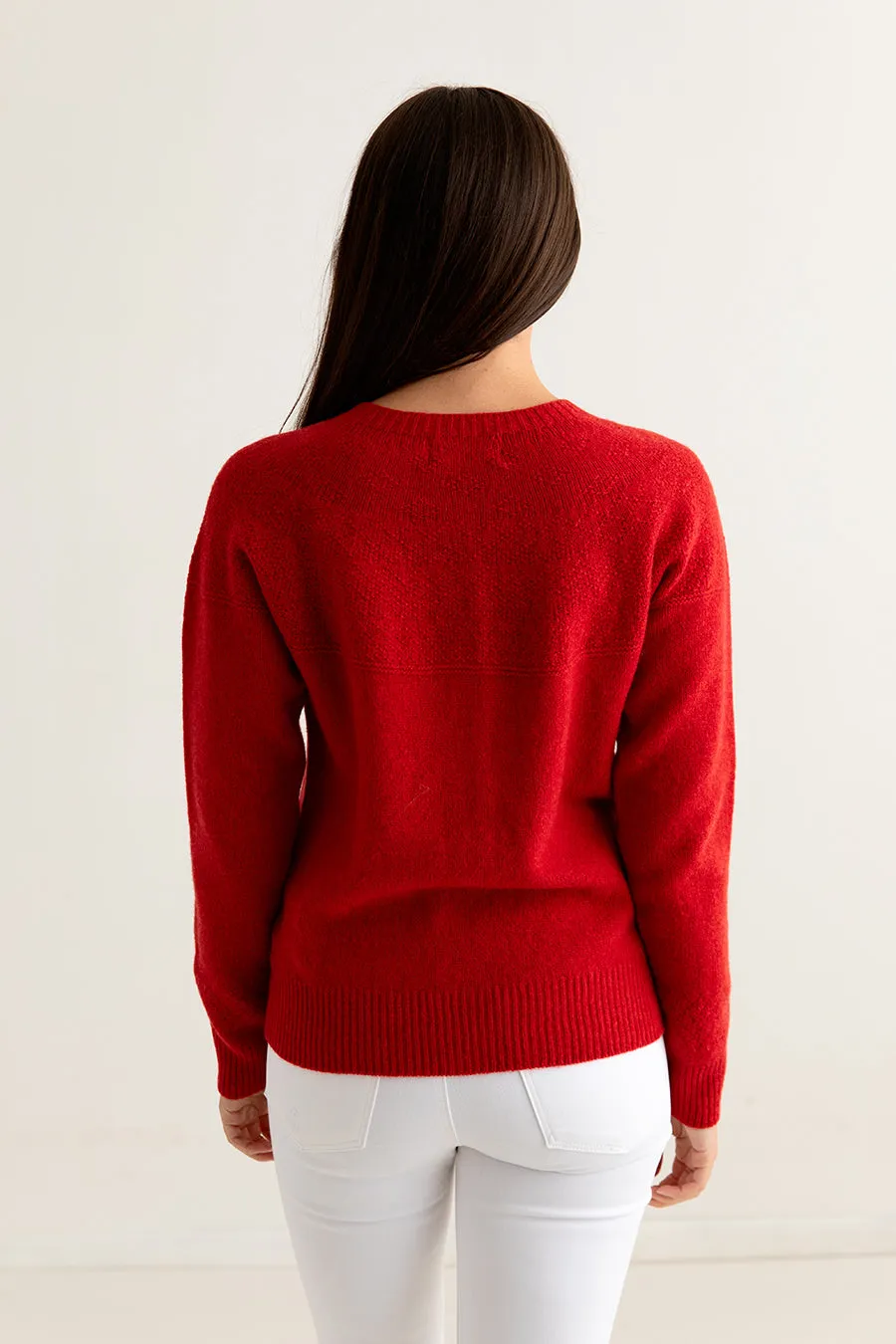 Womens Geelong Superfine Lambswool Gansey Cardigan - Red